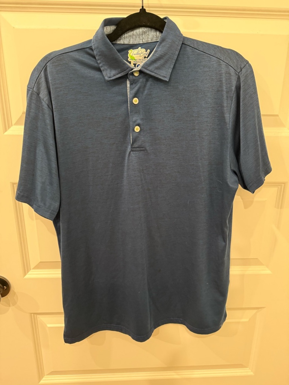 TailorByrd Performance Polo – Blue Space Dye with Neon Flamingo